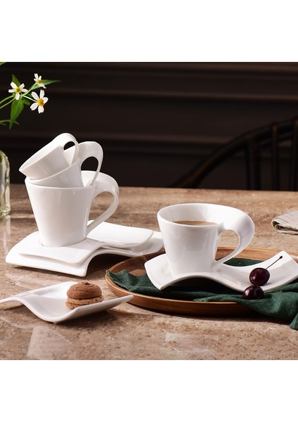 130 ml Yaratıcı Dalgalı Seramik Espresso Fincan Ev Kahvaltı Tatlı Süt Kupa Beyaz Porselen Kahve Fincanı Çift Kupa Hediye Ev Dekor Modern (Yurt Dışından)