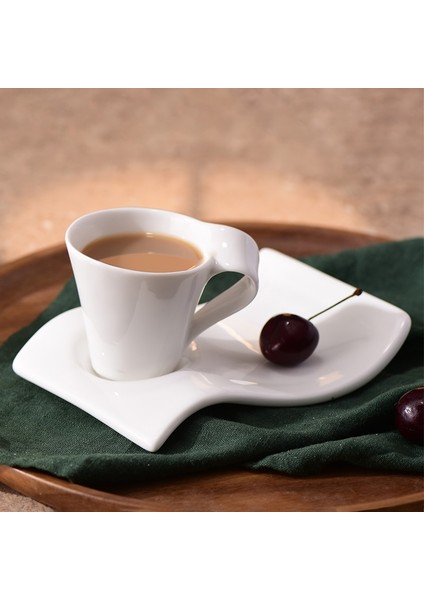130 ml Yaratıcı Dalgalı Seramik Espresso Fincan Ev Kahvaltı Tatlı Süt Kupa Beyaz Porselen Kahve Fincanı Çift Kupa Hediye Ev Dekor Modern (Yurt Dışından)