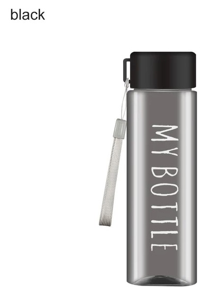 Yuvarlak Siyah 401-500 ml Su Şişesi Şeffaf Kare Plastik Içecek Bardağı Açık Soğuk Meyve Suyu Süt Spor Şişesi Taşınabilir Halat Sızdırmaz Su Şişesi (Yurt Dışından)
