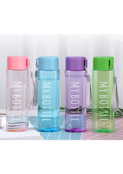 Yuvarlak Siyah 401-500 ml Su Şişesi Şeffaf Kare Plastik Içecek Bardağı Açık Soğuk Meyve Suyu Süt Spor Şişesi Taşınabilir Halat Sızdırmaz Su Şişesi (Yurt Dışından)
