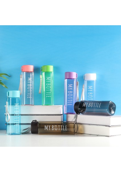 Yuvarlak Siyah 401-500 ml Su Şişesi Şeffaf Kare Plastik Içecek Bardağı Açık Soğuk Meyve Suyu Süt Spor Şişesi Taşınabilir Halat Sızdırmaz Su Şişesi (Yurt Dışından)