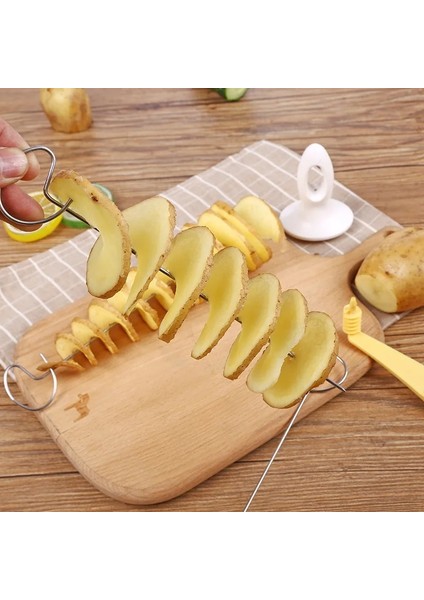 Açık Gri 1 Takım Paslanmaz Çelik Plastik Döndür Patates Dilimleme Bükülmüş Patates Spiral Dilim Kesici Yaratıcı Sebze Aracı Mutfak Aletleri (Yurt Dışından) fırsatları