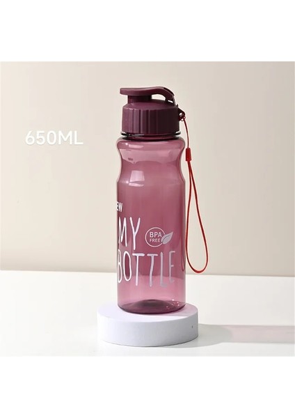 Şarap Kırmızısı 650ML 650ML Su Bardağı Spor Su Şişesi Çift Su Bardağı Plastik Taşınabilir Su Deposu Anti-Damla Açık Halat Su Şişesi Hediye Kupa (Yurt Dışından)