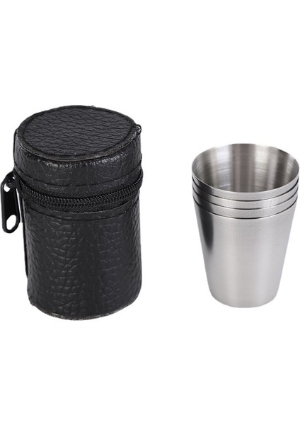 280ML-4PCS Bardak 4 Adet 30ML Açık Pratik Seyahat Paslanmaz Çelik Bardak Mini Set Gözlük Viski Şarap ile Kılıf Taşınabilir Bardak Kapağı (Yurt Dışından)
