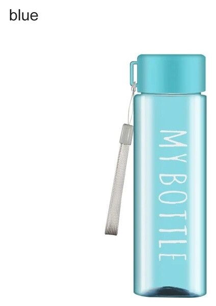 Yuvarlak Mavi 401-500 ml Su Şişesi Şeffaf Kare Plastik Içecek Bardağı Açık Soğuk Meyve Suyu Süt Spor Şişesi Taşınabilir Halat Sızdırmaz Su Şişesi (Yurt Dışından)