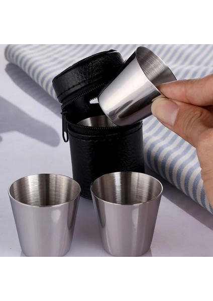 280ML-4PCS Bardak 4 Adet 30ML Açık Pratik Seyahat Paslanmaz Çelik Bardak Mini Set Gözlük Viski Şarap ile Kılıf Taşınabilir Bardak Kapağı (Yurt Dışından)