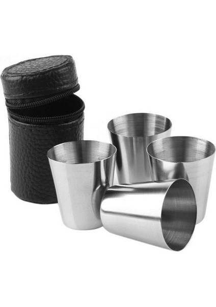 280ML-4PCS Bardak 4 Adet 30ML Açık Pratik Seyahat Paslanmaz Çelik Bardak Mini Set Gözlük Viski Şarap ile Kılıf Taşınabilir Bardak Kapağı (Yurt Dışından)