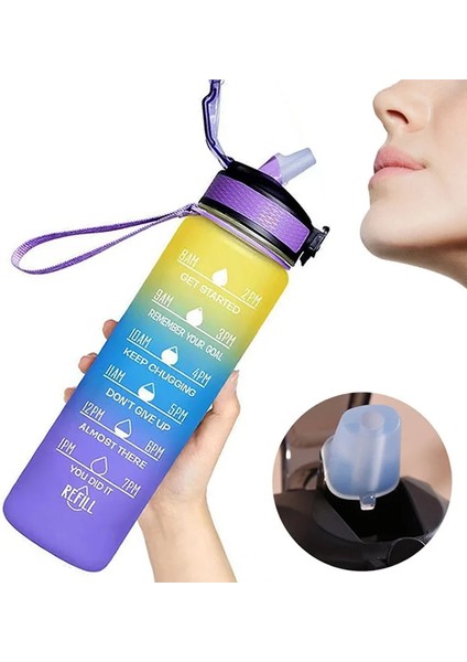 New-01 800-1000ML 1 Litre Motivasyon Su Şişesi Saman Memesi ile Zaman Işaretleyici ile Spor Salonu Kamp Turu Için Sızdırmaz Spor Su Şişesi (Yurt Dışından)