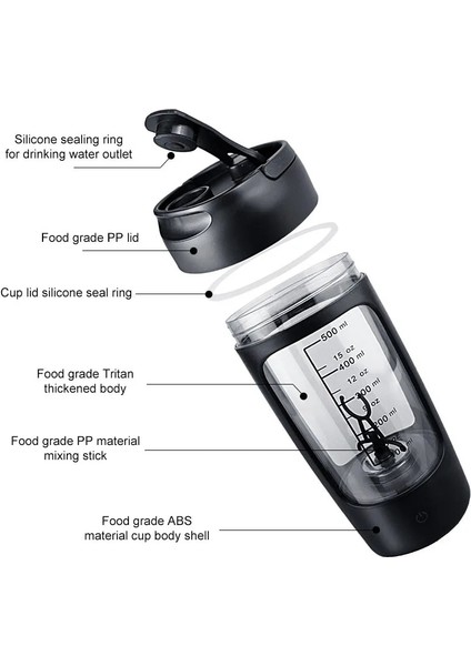 Siyah Elektrikli Protein Shaker Karıştırma Fincan Otomatik Kendini Karıştıran Su Şişesi Mikser Tek Tuşla Anahtarı Drinkware Fitness Salonu Için 650 ml (Yurt Dışından)