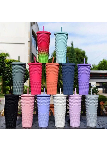Temizle Safir Mavisi 24 Oz Elmas Saman Kapaklı Bardak Büyük Kapasiteli Su Şişesi Bpa Ücretsiz Akrilik Çivili Yalıtımlı Su Kahve Fincanı Seyahat Kupa (Yurt Dışından)