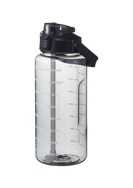 B Siyah 2000 ml 2 Litre Su Pipetli Şişe Kadın Kızlar Büyük Taşınabilir Seyahat Şişeleri Spor Fitness Fincan Yaz Soğuk Su Zaman Ölçeği ile (Yurt Dışından)