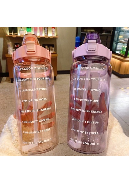 B Siyah 2000 ml 2 Litre Su Pipetli Şişe Kadın Kızlar Büyük Taşınabilir Seyahat Şişeleri Spor Fitness Fincan Yaz Soğuk Su Zaman Ölçeği ile (Yurt Dışından)