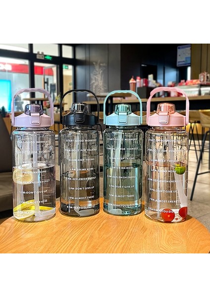 B Siyah 2000 ml 2 Litre Su Pipetli Şişe Kadın Kızlar Büyük Taşınabilir Seyahat Şişeleri Spor Fitness Fincan Yaz Soğuk Su Zaman Ölçeği ile (Yurt Dışından)