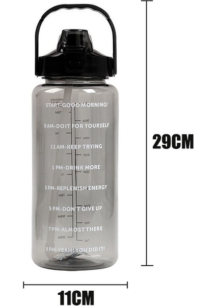 B Siyah 2000 ml 2 Litre Su Pipetli Şişe Kadın Kızlar Büyük Taşınabilir Seyahat Şişeleri Spor Fitness Fincan Yaz Soğuk Su Zaman Ölçeği ile (Yurt Dışından)