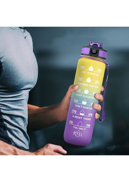 New-01 800-1000ML 1 Litre Motivasyon Su Şişesi Saman Memesi ile Zaman Işaretleyici ile Spor Salonu Kamp Turu Için Sızdırmaz Spor Su Şişesi (Yurt Dışından)