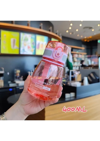 Pembe 400ML Su Şişesi Mini Plastik Yeniden Kullanılabilir Içme Suyu Bardağı Damla Dayanıklı Sızdırmaz Taşınabilir Flip Top Spor Su Şişeleri Halat ile (Yurt Dışından)