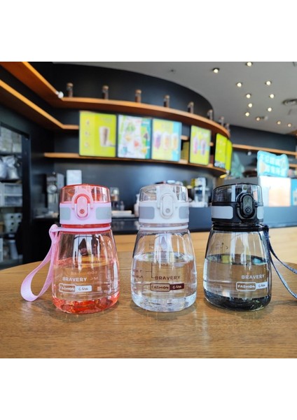Pembe 400ML Su Şişesi Mini Plastik Yeniden Kullanılabilir Içme Suyu Bardağı Damla Dayanıklı Sızdırmaz Taşınabilir Flip Top Spor Su Şişeleri Halat ile (Yurt Dışından)