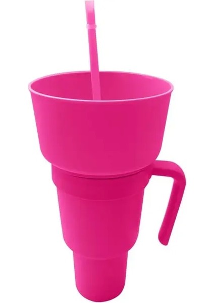 Pembe Snack Bardak 2 In 1 Çok Fonksiyonlu Renk Değiştiren Stadyum Tumbler Snack Içecek Pipetli Bardak Filmler Ev Kullanımı Için (Yurt Dışından)