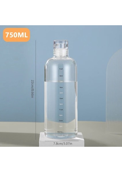 750ML 500-750ML 500/750ML Büyük Kapasiteli Cam Su Şişesi Zaman Işaretleyici ile Su Içmek Için Kapak Şeffaf Süt Suyu Bardağı Basit Bardak Hediye (Yurt Dışından)