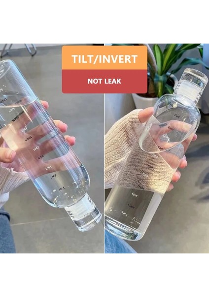750ML 500-750ML 500/750ML Büyük Kapasiteli Cam Su Şişesi Zaman Işaretleyici ile Su Içmek Için Kapak Şeffaf Süt Suyu Bardağı Basit Bardak Hediye (Yurt Dışından)