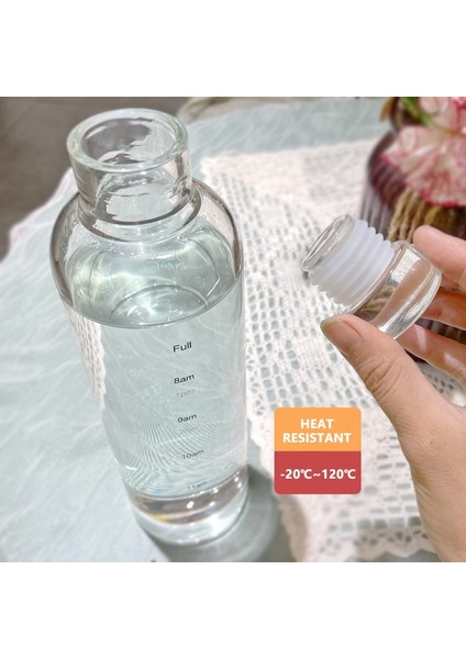 750ML 500-750ML 500/750ML Büyük Kapasiteli Cam Su Şişesi Zaman Işaretleyici ile Su Içmek Için Kapak Şeffaf Süt Suyu Bardağı Basit Bardak Hediye (Yurt Dışından)