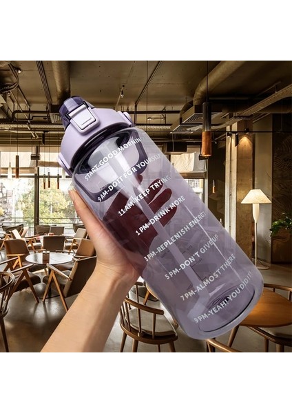 2l-Şeffafmor 2.0l 2000ML Büyük Kapasiteli Su Şişesi Saman Bardak Zaman Ölçeği Açık Spor Su Şişesi Plastik Su Bardağı Öğrenci Çift Fincan Su Isıtıcısı (Yurt Dışından)