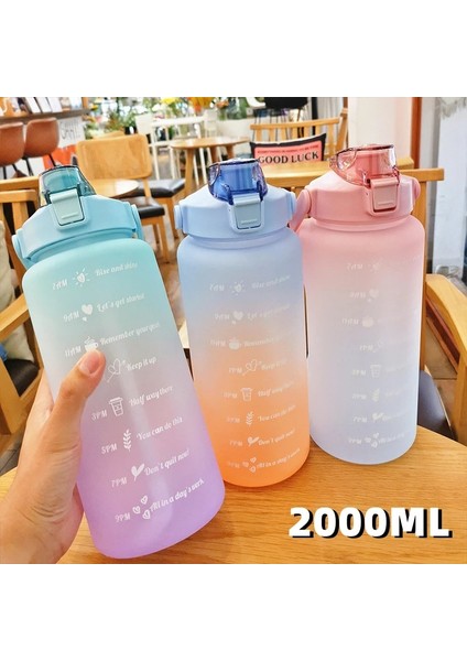 Çıkartmalar ile 01 2000ML 2l Samanlı Su Şişesi Zaman Işaretleyici Plastik Su Bardağı Büyük Kapasiteli Buzlu Açık Spor Şişeleri Botella De Agua 2 Litre (Yurt Dışından)