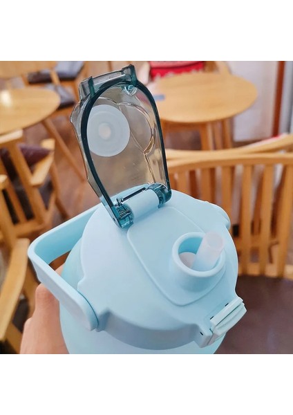 Çıkartmalar ile 01 2000ML 2l Samanlı Su Şişesi Zaman Işaretleyici Plastik Su Bardağı Büyük Kapasiteli Buzlu Açık Spor Şişeleri Botella De Agua 2 Litre (Yurt Dışından)
