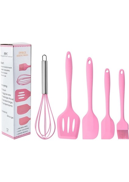 5 Adet Pembe 12 Adet Silikon Yapışmaz Pişirme Gereçleri Seti Aracı Mutfak Spatula Pota Kürek Yumurta Greak Kaşık Çorba Isıya Dayanıklı Tutucu (Yurt Dışından)