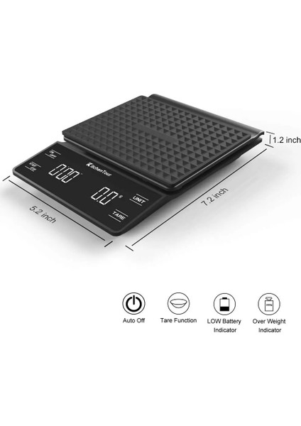 Siyah 3 kg Mutfak Aletleri Kahve Terazisi Zamanlayıcı ile Dijital Çok Fonksiyonlu Tartı Ölçeği 3 Kg/0.1g Damla Espresso Ölçeği LCD Ekran Üzerine Dökün (Yurt Dışından) indirimleri