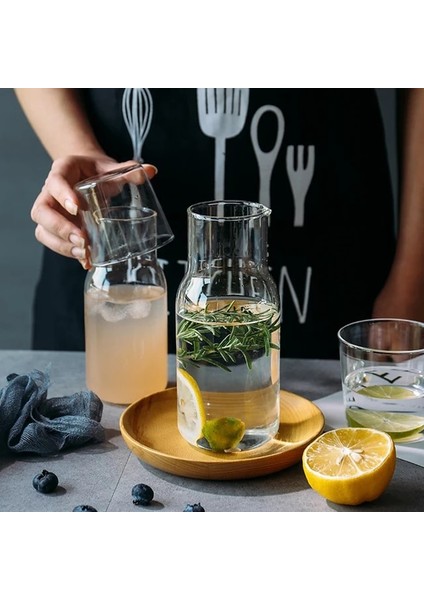 Şeffaf L 401-500ML Cam Su Şişesi Seti Cam Bardak Drinkware Başucu Sürahi Tumbler Gözlüklü Içme Sürahi Sütlü Içecek Çay Için (Yurt Dışından)