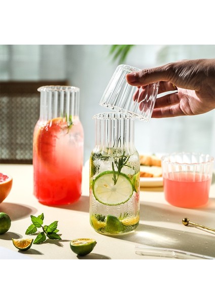 Şeffaf L 401-500ML Cam Su Şişesi Seti Cam Bardak Drinkware Başucu Sürahi Tumbler Gözlüklü Içme Sürahi Sütlü Içecek Çay Için (Yurt Dışından)