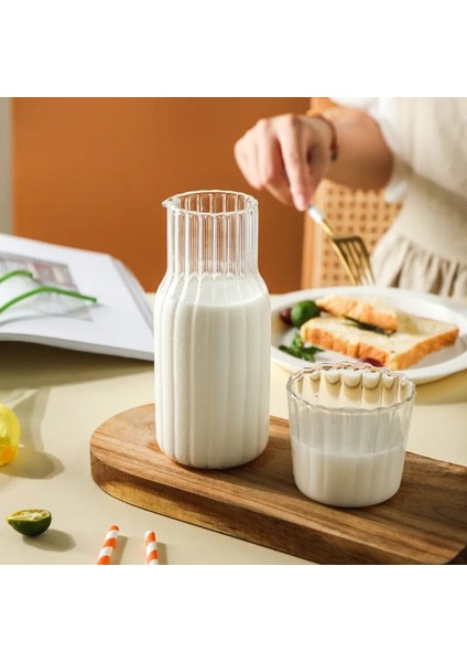Şeffaf L 401-500ML Cam Su Şişesi Seti Cam Bardak Drinkware Başucu Sürahi Tumbler Gözlüklü Içme Sürahi Sütlü Içecek Çay Için (Yurt Dışından)