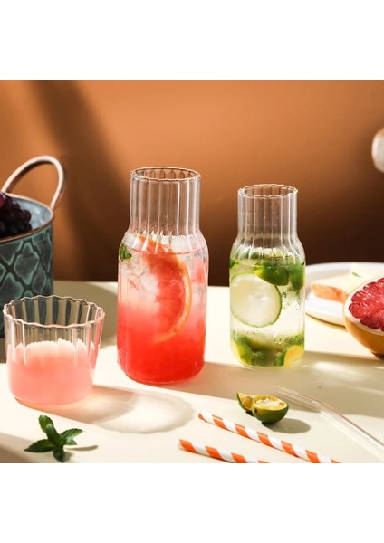 Şeffaf L 401-500ML Cam Su Şişesi Seti Cam Bardak Drinkware Başucu Sürahi Tumbler Gözlüklü Içme Sürahi Sütlü Içecek Çay Için (Yurt Dışından)