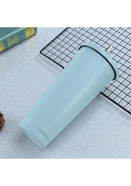 I 500 ml Paslanmaz Çelik Pipetli Bardak Termos Içme Bardağı Kahve Süt Su Şişesi Yeniden Kullanılabilir Şişesi Metal Bardak Saman Seyahat Tipi Kupa (Yurt Dışından)