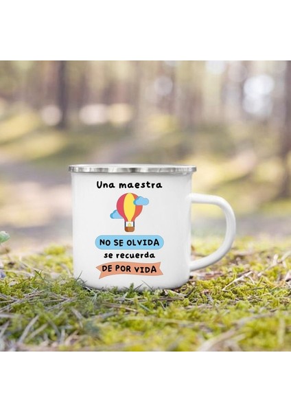 UXH233338-A015WH-8 360 ml Ispanyol Baskılı Kupalar Yaratıcı Kahve Fincanları Içecek Su Süt Kupası Emaye Kupa Okul Ev Kolu Drinkware Öğretmen Için Teşekkürler Hediyeler (Yurt Dışından)