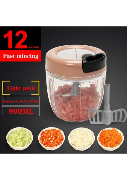 900ML Açık Pembe Deouny 400ML/900ML Elle Çekilen Kıyma Makinesi Sebze Kesici Manuel Döndürme Mikser Doğrayın Et Meyve Wist Parçalayıcı Mutfak Aletleri (Yurt Dışından)