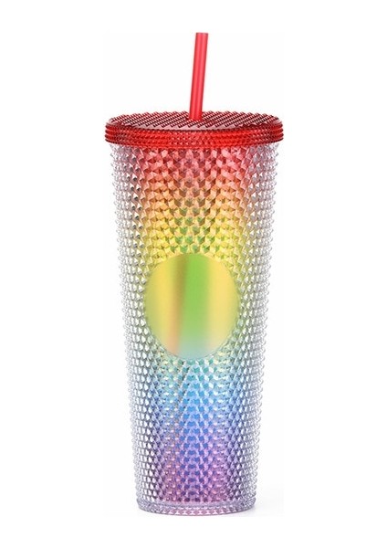 Gradient A 710ML Ater Şişe 710ML Yaz Caneca Su Bardağı Plastik Kapaklı ve Pipetli Boba Diamond Kahve Kupa Su Şişesi Bardakları Bubble Tea Makaro (Yurt Dışından)