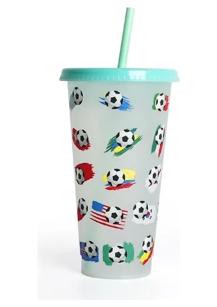 Yeşil Kapak 5pcs Set 5pcs 710ML 24OZ Renk Değiştiren Soğuk Bardaklar Futbol Kupası Yeniden Kullanılabilir Bardak Kapaklı ve Samanlı Soğuk Bardak Saman Bardak Mutfak Drinkware (Yurt Dışından)