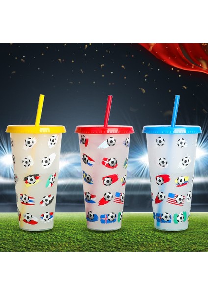Yeşil Kapak 5pcs Set 5pcs 710ML 24OZ Renk Değiştiren Soğuk Bardaklar Futbol Kupası Yeniden Kullanılabilir Bardak Kapaklı ve Samanlı Soğuk Bardak Saman Bardak Mutfak Drinkware (Yurt Dışından) modelleri
