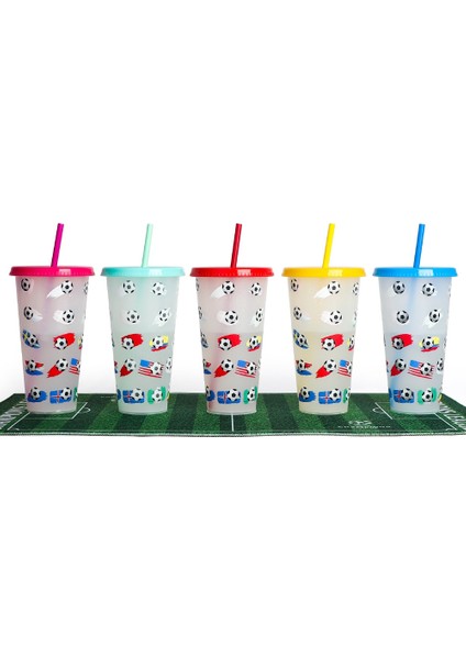 Yeşil Kapak 5pcs Set 5pcs 710ML 24OZ Renk Değiştiren Soğuk Bardaklar Futbol Kupası Yeniden Kullanılabilir Bardak Kapaklı ve Samanlı Soğuk Bardak Saman Bardak Mutfak Drinkware (Yurt Dışından) fırsatları