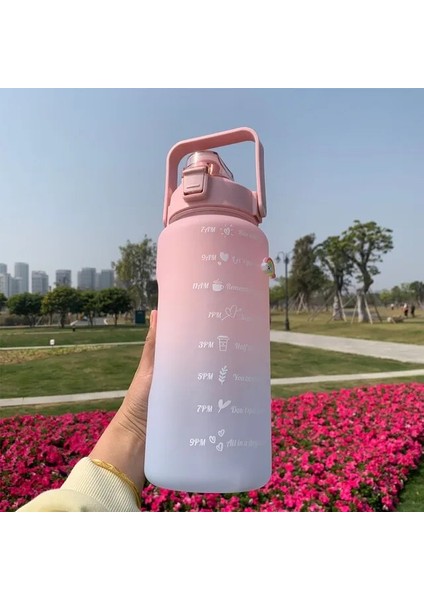 2 Litre Pembe 0.3l-2l Su Şişesi Motivasyon Içme Şişesi Zaman Işaretleyicili Spor Su Şişesi Taşınabilir Yeniden Kullanılabilir Plastik Bardaklar Açık Seyahat Spor Salonu (Yurt Dışından)