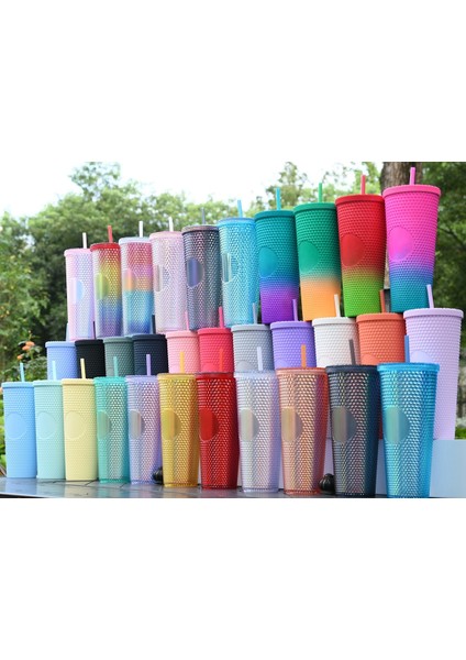 38 701-800ML 710MLÇIVILI Tumbler Kahve Fincanı Yaz Soğuk Su Şişesi Çift Duvarlı Plastik Durian Elmas Pipetli Bardak Sevimli Su Şişesi (Yurt Dışından)
