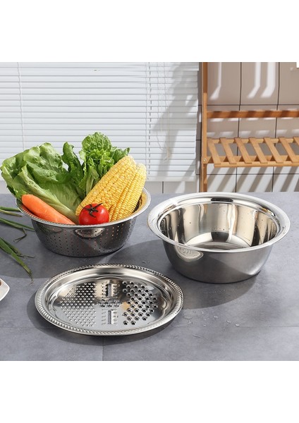 24 cm Çok Fonksiyonlu Sebze Dilimleme Kesici 3 Adet/takım Paslanmaz Çelik Drenaj Sepeti Mutfak Sebze Rende Pot Sebze Meyve Tabağı (Yurt Dışından)