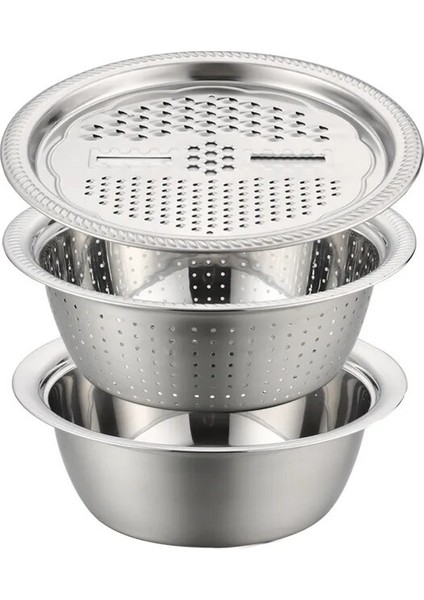 24 cm Çok Fonksiyonlu Sebze Dilimleme Kesici 3 Adet/takım Paslanmaz Çelik Drenaj Sepeti Mutfak Sebze Rende Pot Sebze Meyve Tabağı (Yurt Dışından) modelleri