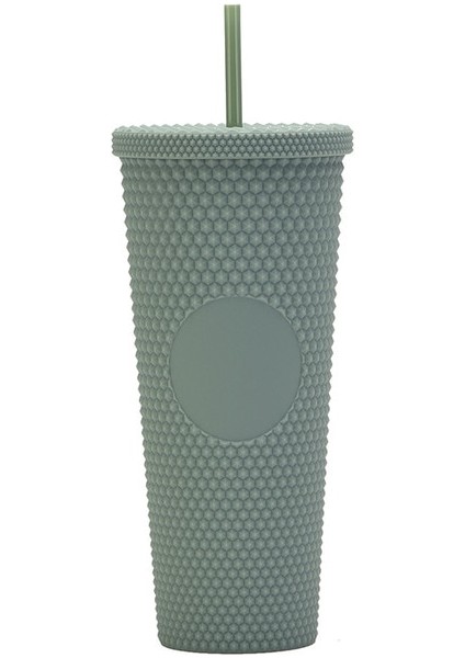 Zeytin Yeşili 710ML Ater Şişe 710ML Yaz Caneca Su Bardağı Plastik Kapaklı ve Pipetli Boba Diamond Kahve Kupa Su Şişesi Bardakları Bubble Tea Makaro (Yurt Dışından)