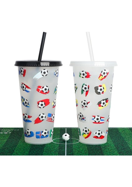 Yeşil Kapak 5pcs Set 5pcs 710ML 24OZ Renk Değiştiren Soğuk Bardaklar Futbol Kupası Yeniden Kullanılabilir Bardak Kapaklı ve Samanlı Soğuk Bardak Saman Bardak Mutfak Drinkware (Yurt Dışından) indirimleri