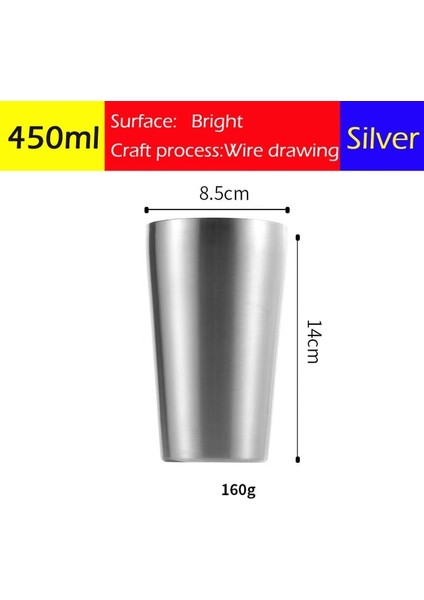 Gümüş 450-MATTE-B 175/300/350/450ML Metal Paslanmaz Çelik Stanley Kupalar Cam Stanley Termos Bardak Isıtmalı Kahve Elmas Tumbler Kişiselleştirilmiş 1 Adet (Yurt Dışından)