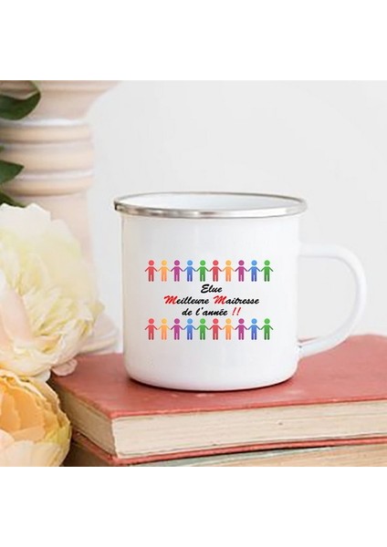XH3859-A015WH-8 Merci Maîtresse/atsem Baskı Kahve Kupa Yaratıcı Emaye Bardak Içecekler Su Süt Kupası Kupa Okul Ev Kolu Drinkware Öğretmen Hediyeler (Yurt Dışından)