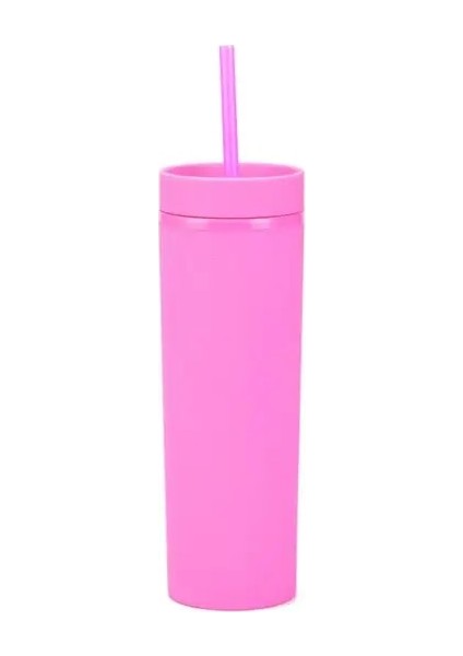 04 450ML 16OZ Çift Katmanlı Plastik Buzlu Su Bardağı 450ML Renkli Mat Su Şişesi Samanlı ve Kapaklı Kahve Fincanı Kupa Tumbler Hediyeler (Yurt Dışından)